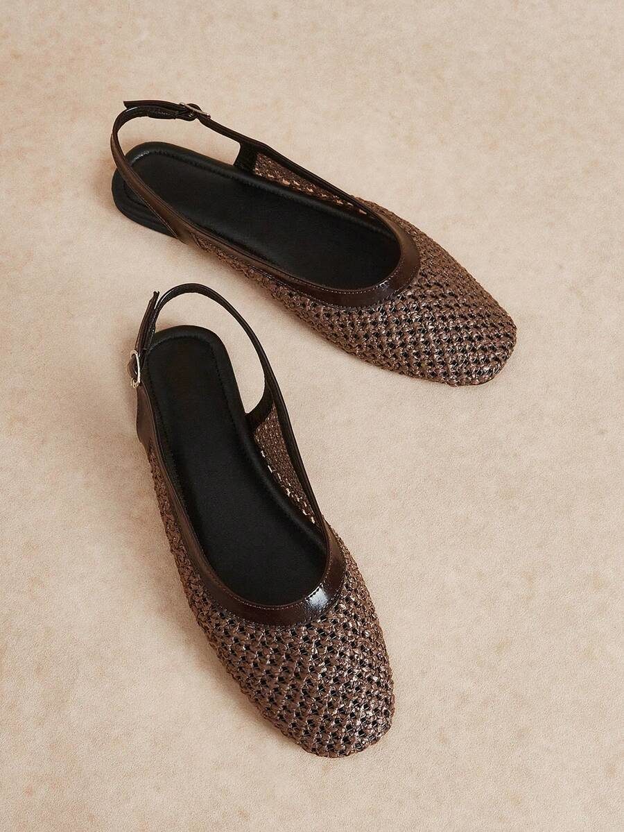 French Retro Woven Mesh Closed Toe Shoes