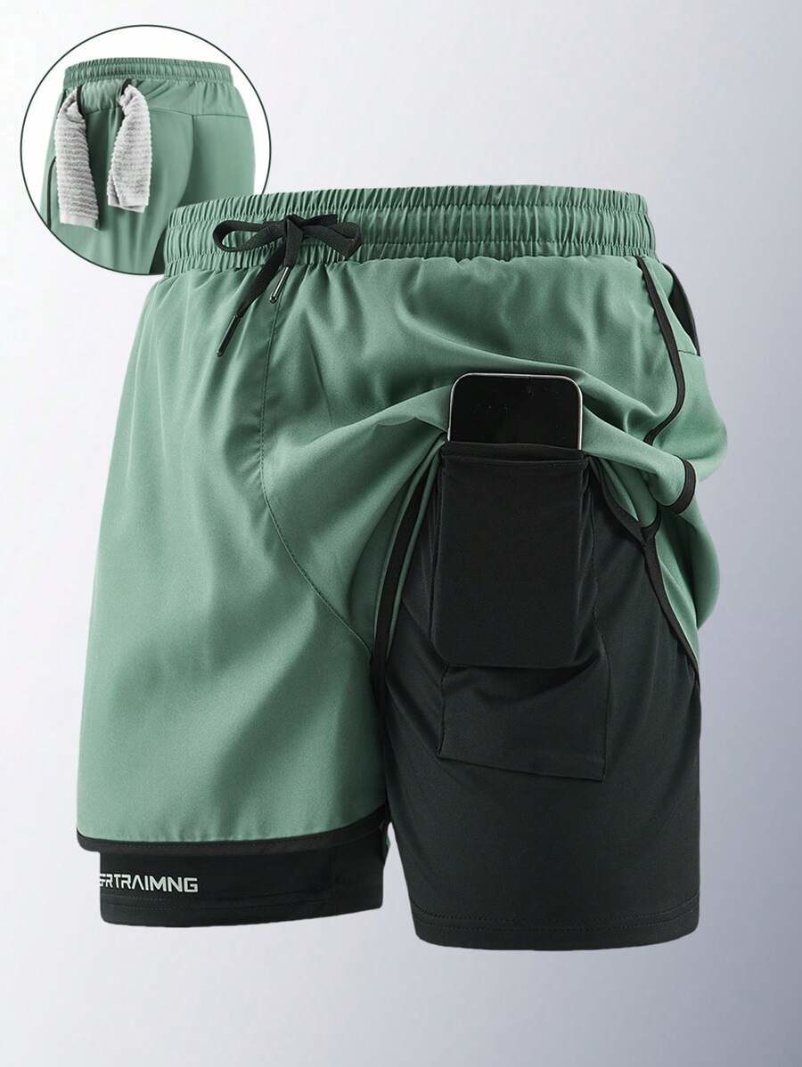 1pc Lightweight Breathable Quick-Dry Men's Printed Layered Athletic Shorts
