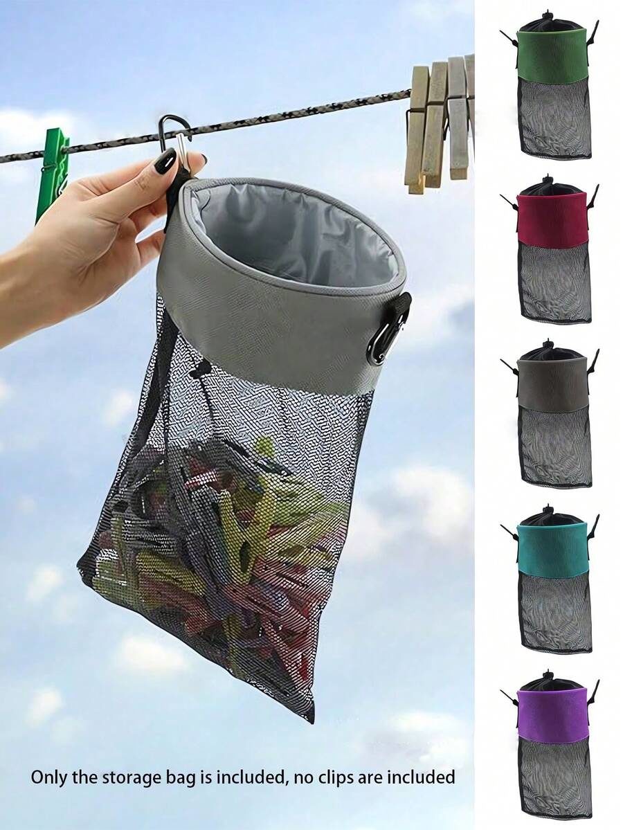 Mesh Clothespin Storage Bag With Hook