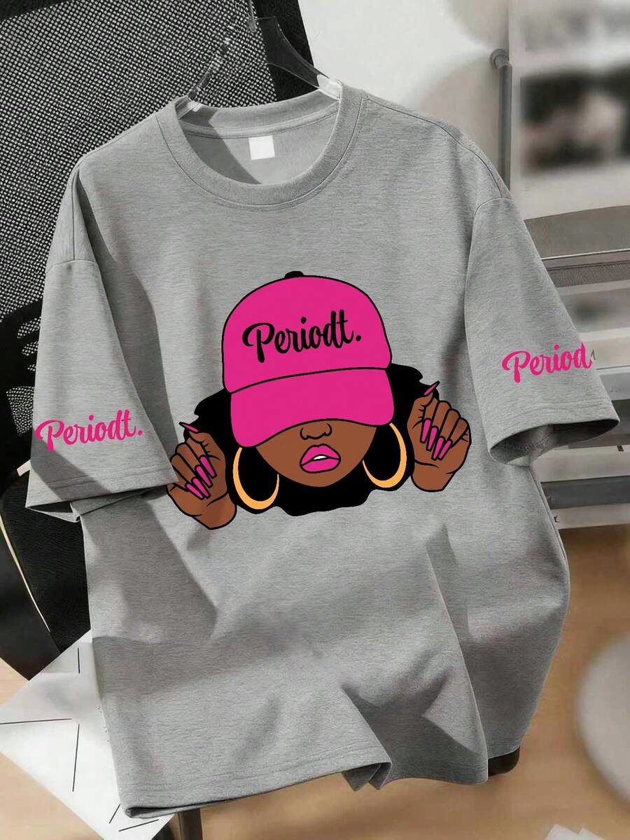 Fashionable Graphic Tee With Girl & Letter Print