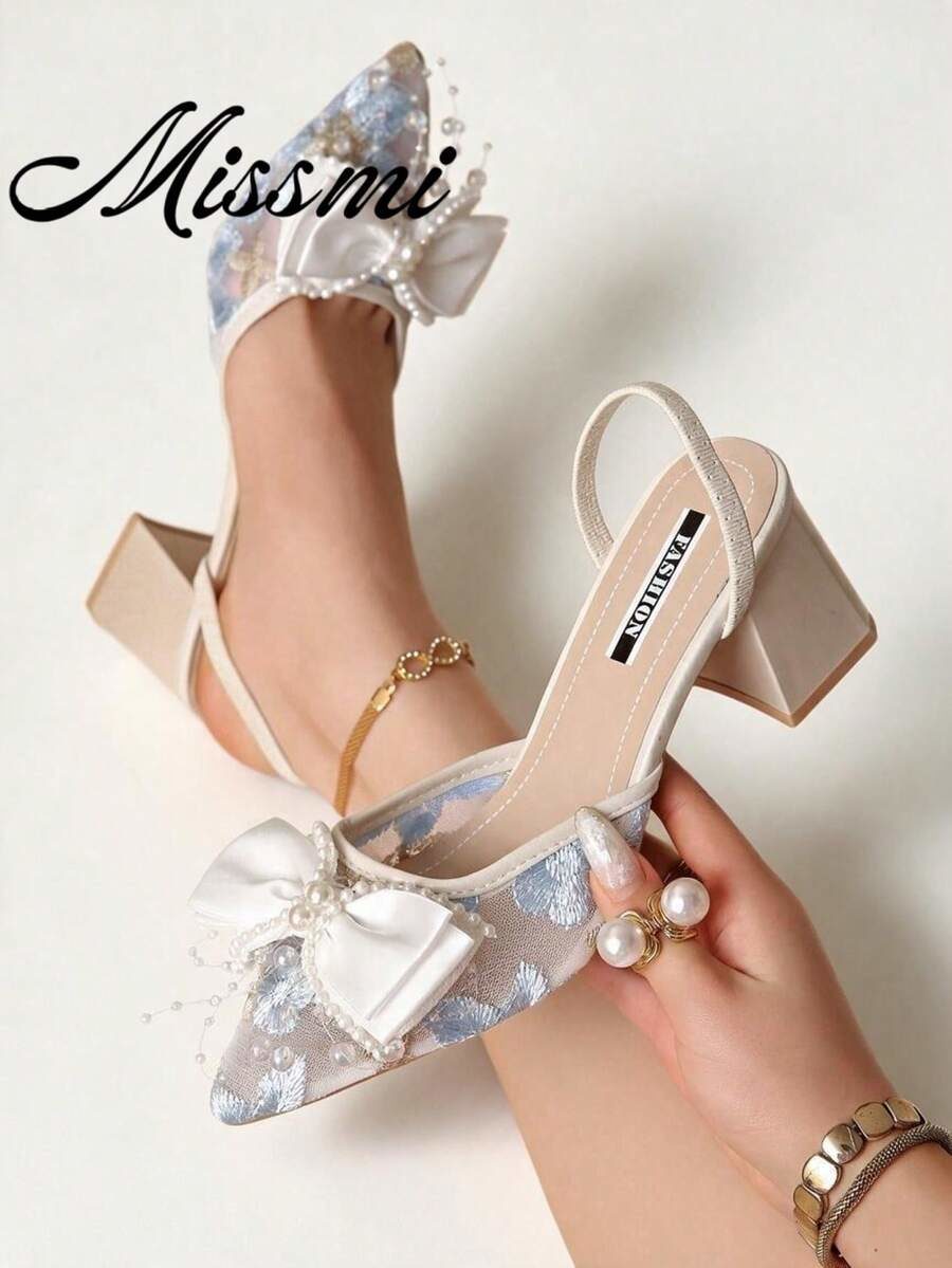 White Bowknot Mesh High Heel Mules
