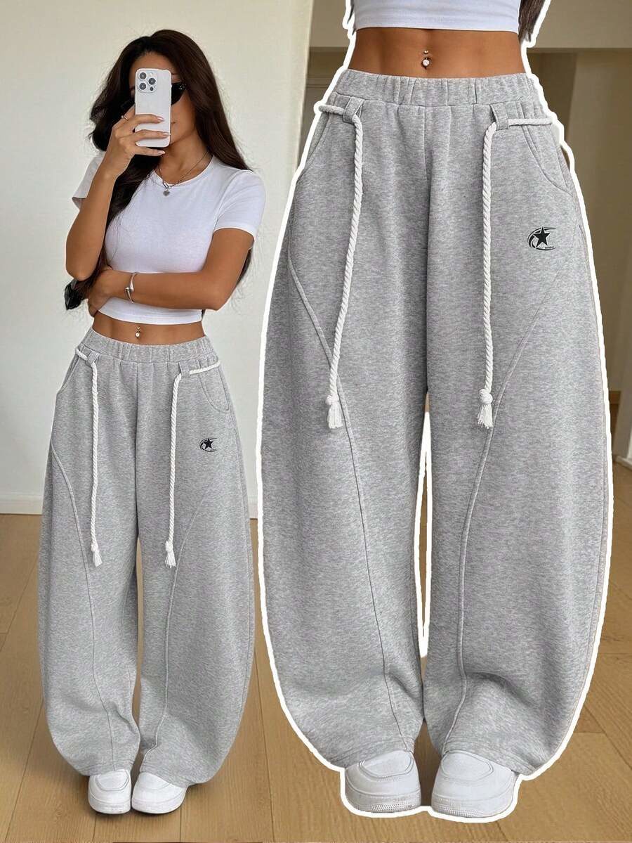 Women's Light Grey Winter Athleisure Sporty Gym Sweatpants