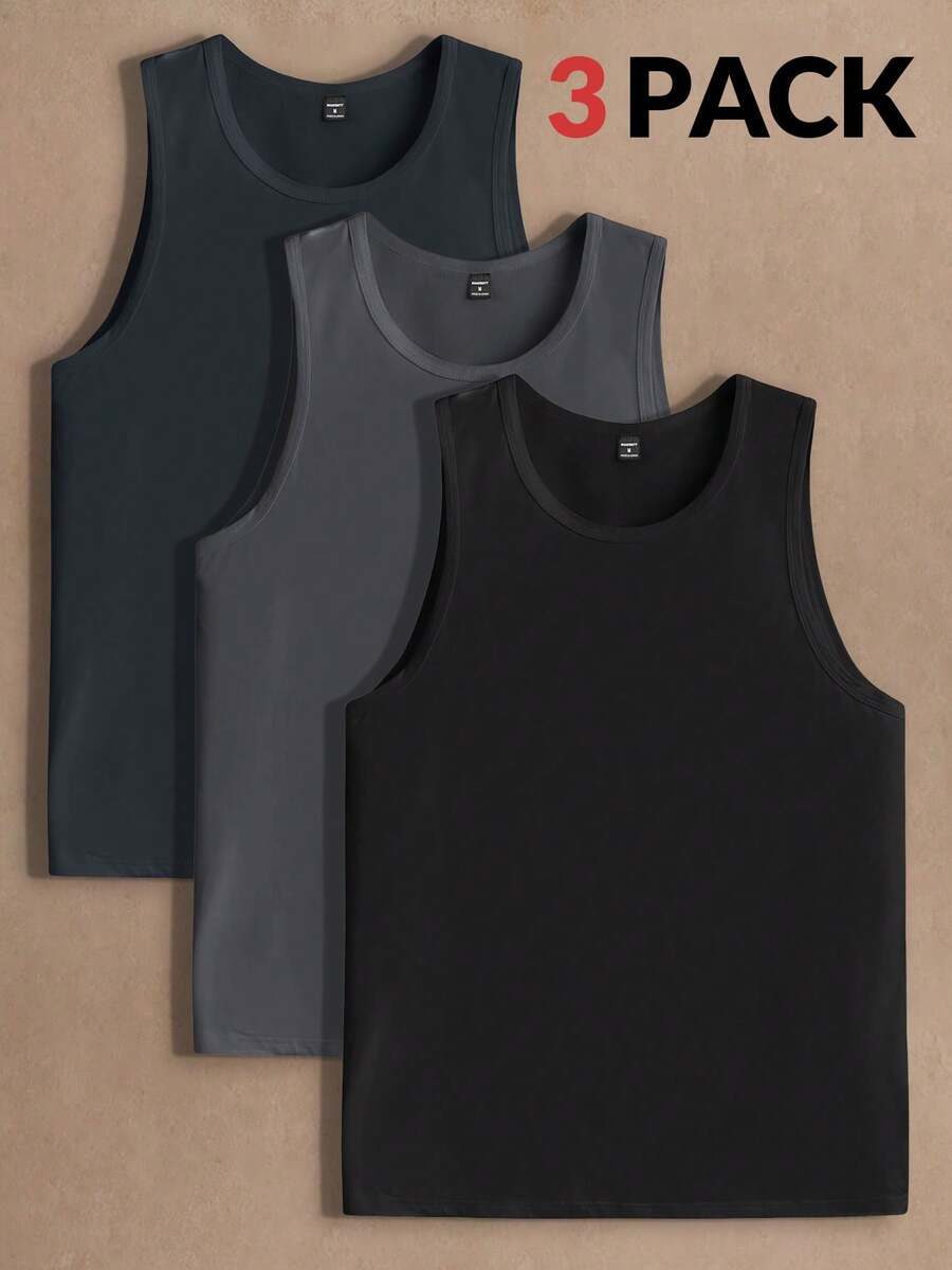 Men's 3 Pcs Solid Color Round Neck Tank Top