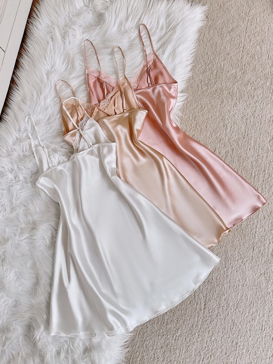 3pcs Women Embroidered Lace Sexy Nightgown Set White Pink Dress