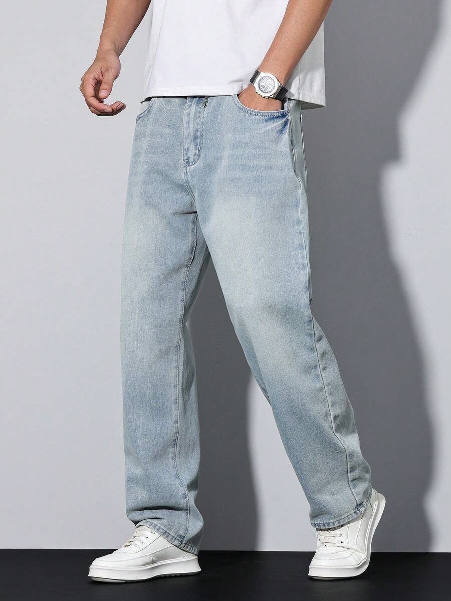 Men's Straight Loose Casual Versatile Jeans With Pockets
