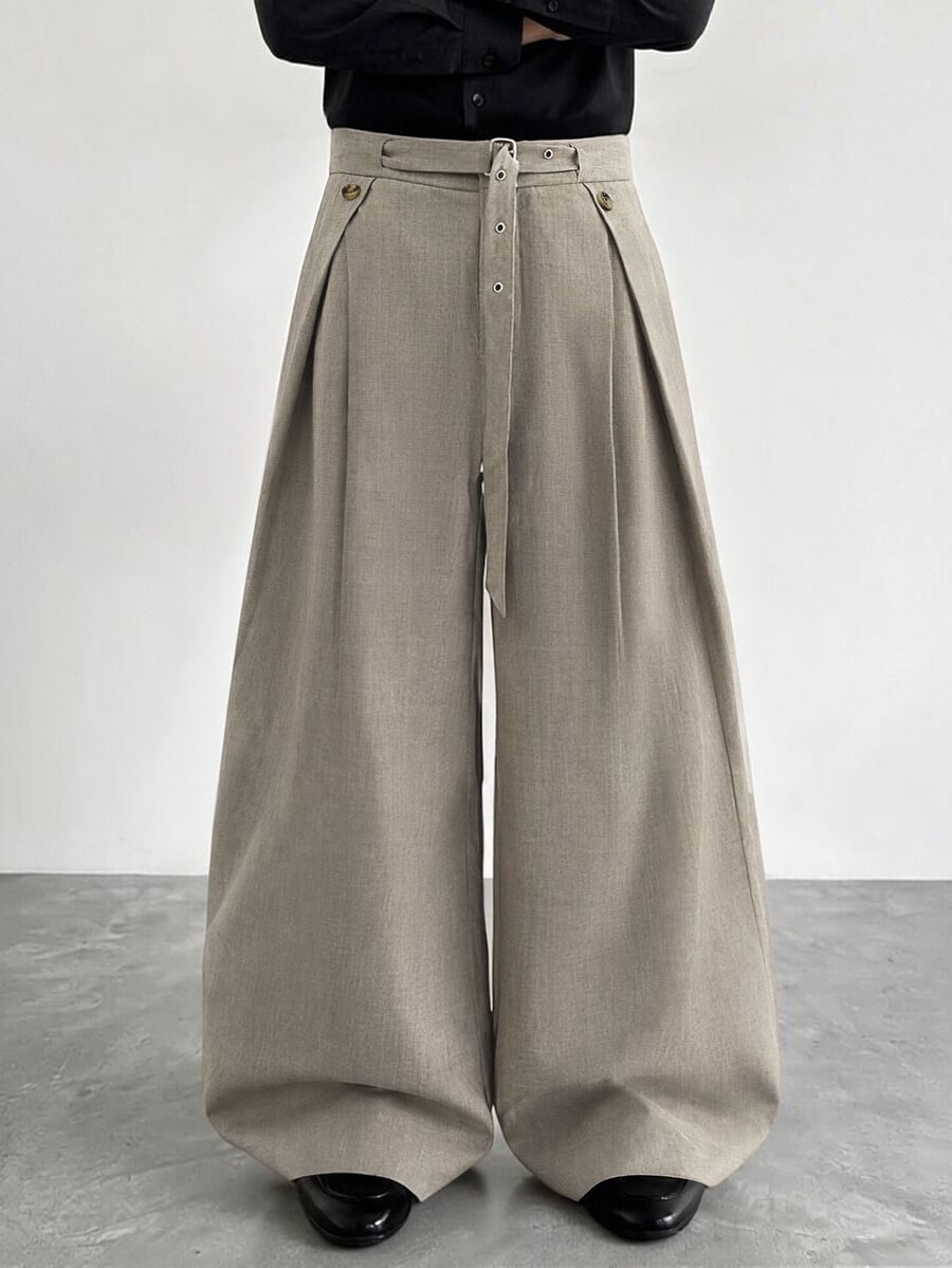 Men's Solid Color Pleated Casual Versatile Daily Travel Long Pants