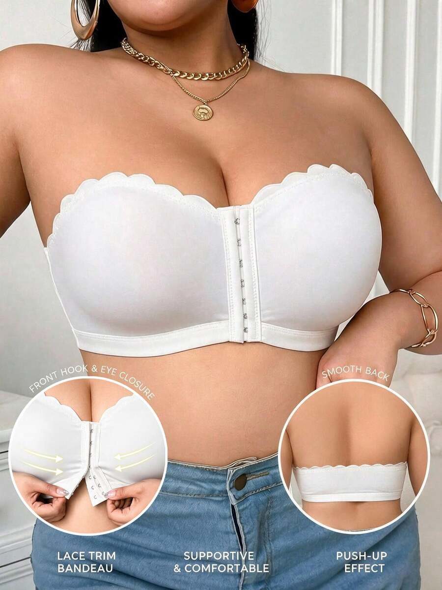 Plus Size Women's Solid Color Arched Front-Closure Bustier Bra