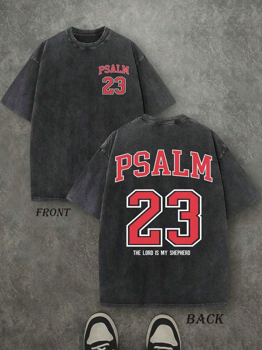 Plus Size Men's Psalm 23 Double-Sided Print Loose Fit Short Sleeve T-Shirt