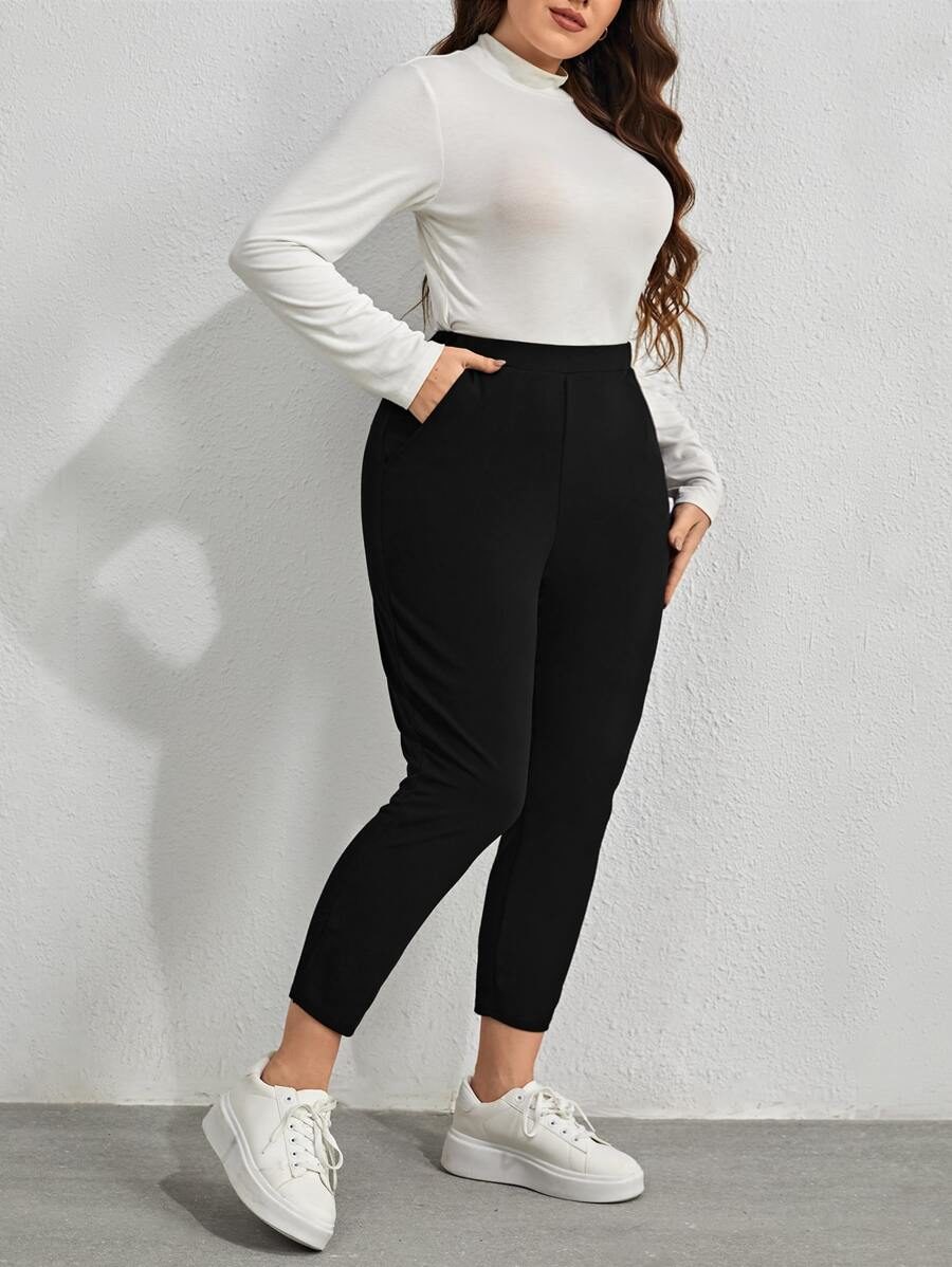Plus High Waist Split Hem Skinny Pants