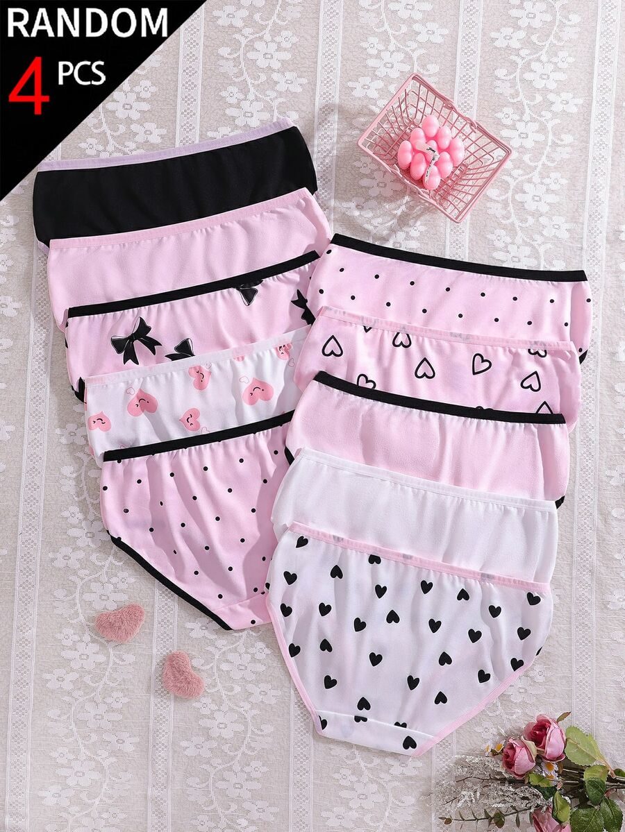 Cute Girl Pattern Printed Pink Eyes Bow Heart Color Scheme Triangle Panties
