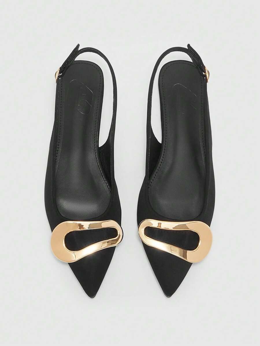 Women's French Retro Metal Buckle Flats