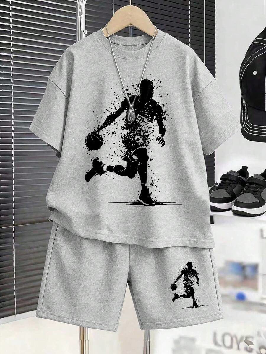 2pcs/Set Boys' Versatile T-Shirt And Shorts
