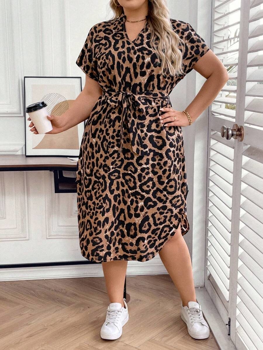 Plus Size Vacation Casual Elegant Geometric Print Notch Neck Batwing Sleeve Dress Workwear Summer