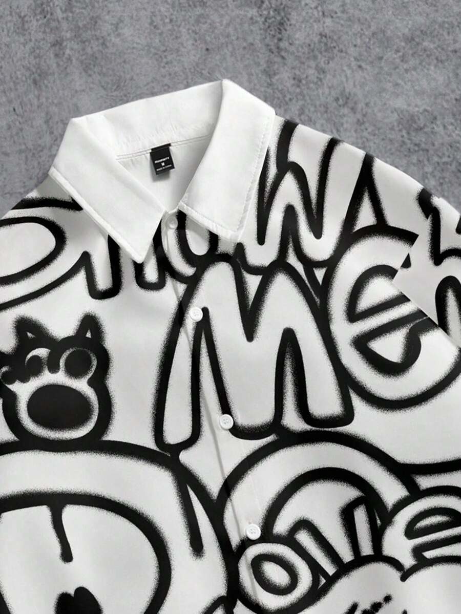 Men Black And White Graffiti SHOW ME Funny Dog All-Over Print Long Sleeve Shirt