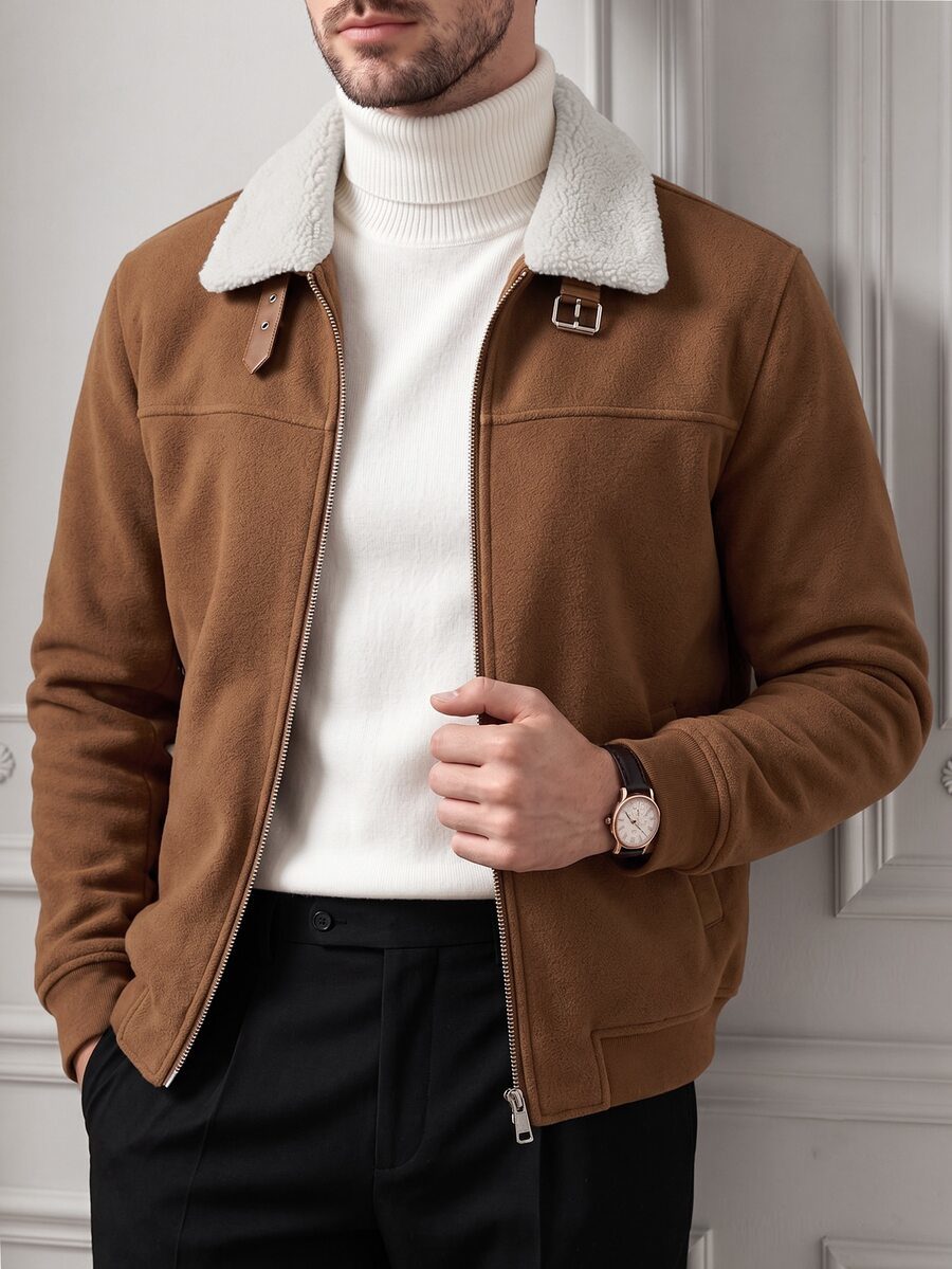 Men's Loose Fit / Casual PU Leather Jacket Outdoor Sports Thermal Lined Coat