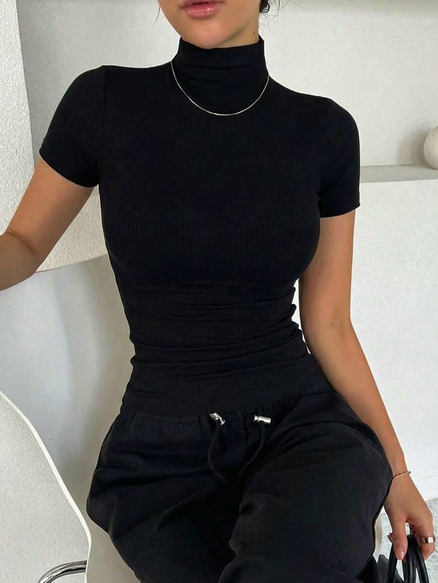 Women's High Neck Slim Fit Long Sleeve Casual T-Shirt Fall