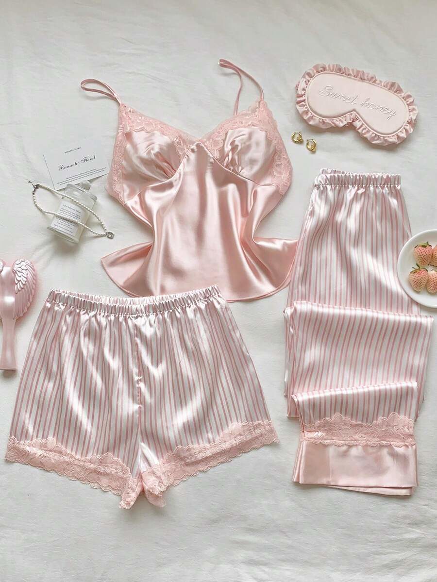 3pcs Women Satin Camisole Top & Shorts Pajama Set